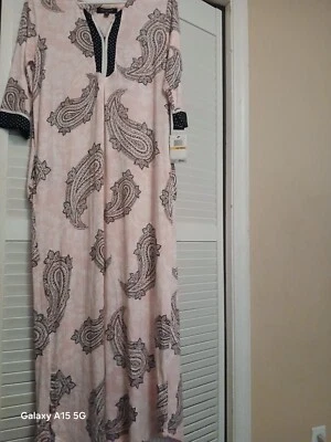 Ellen Tracy Nuevo con Etiquetas Pijama Vestido Bk/Rosa Floral 3/4 SLVS LIGERO ELÁSTICO LIBRE SH TALLA S Foto 1 de 4