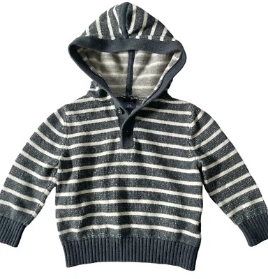 Baby Gap Blue Striped Hooded Sweater 12-18 Months Blue Ivory Pullover Cotton - Image 1 of 4