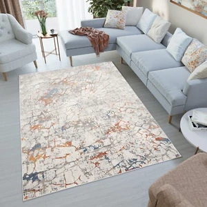 Tappeto soggiorno pelo corto moderno astratto grigio blu talpa arancione camera da letto - Foto 1 di 8