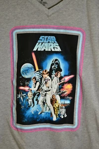 Star Wars Retro Womens Medium T-Shirt Grey V-Neck Lucas Films - Picture 1 of 4
