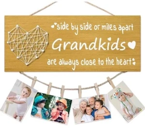 String Art Grandparents Gift Grandkids Picture Frame Plaque With Hanging Photos - Picture 1 of 3