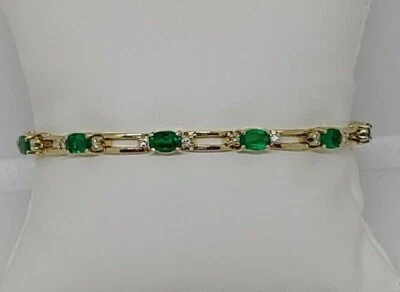 BRAZALETE ORO AMARILLO 14KT 5.7CTW ESMERALDA NATURAL Y DIAMANTES GENUINOS 0.66CTW 7.5" Foto 1 de 4