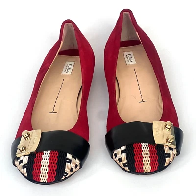 Furla Ballet red flat shoes Bow Front Size 35.5 US 5 Made In Italy - Image 1 of 4