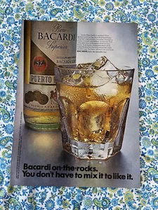 Vintage 1971 Bacardi Rum Print Ad Bacardi On The Rocks - Bild 1 von 7