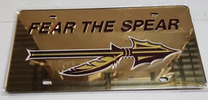 Florida State NCAA Gold Mirrored "Fear the Spear" Laser Tag License Plate - Picture 1 of 3