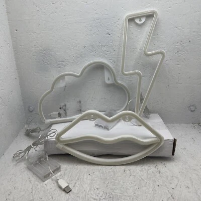 3 Pack Decorative Neon Night Signs - Lips Cloud Lightning Wall Decor