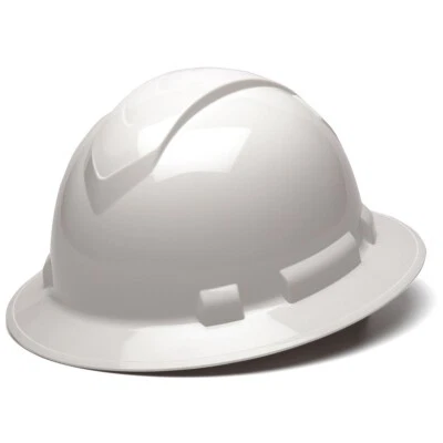 Pyramex WHITE FULL BRIM ANSI SAFETY CONSTRUCTION Hard Hat 4PT Ratchet Suspension