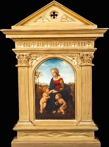 19th Century Italian Old Master Madonna & Baby In Gold Altarpiece Frame RAPHAEL