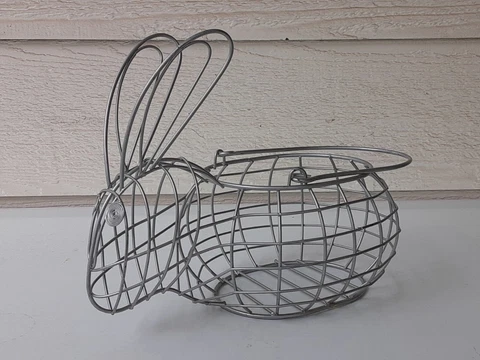 Rustic Matte Silvertone Wire Bunny Rabbit Shaped Egg Carrying Basket Cover
