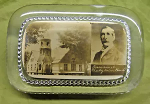 Antique Advertising Paperweight IMMANUEL PRESBYTERIAN CHURCH Minister Photo - Picture 1 of 5
