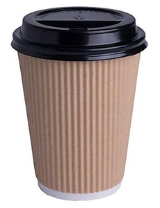 100 tazas de café desechables de 12 oz taza de café de papel ondulado Kraft de 3 capas con tapa - Imagen 1 de 4
