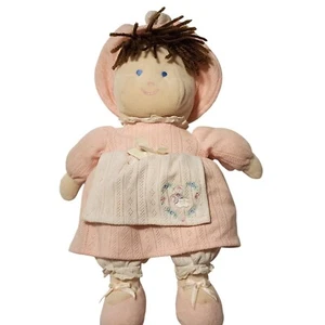Carter's Classics Baby Doll Girl Pink Dress white apron brown brunette hair - Picture 1 of 7