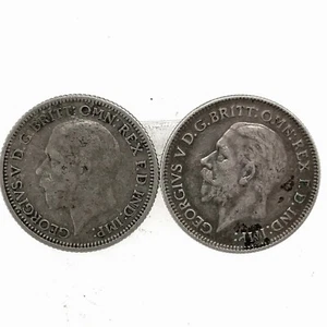 GREAT BRITAIN Lot Of 2 1928/1931 KING GEORGE V SILVER SIX PENCE COIN (KM# 832) - Picture 1 of 3