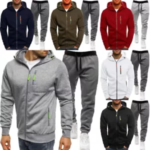 Mens Full Zip Tracksuit Plain Hoodie Joggers Casual Sweat Pant Sweatshirt Set - Picture 1 of 27