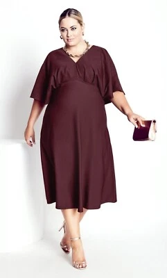 Evans - Stunning Burgundy Satin Crepe Dress - Size 24 - BNWT - RRP £84.00 - Image 1 of 4