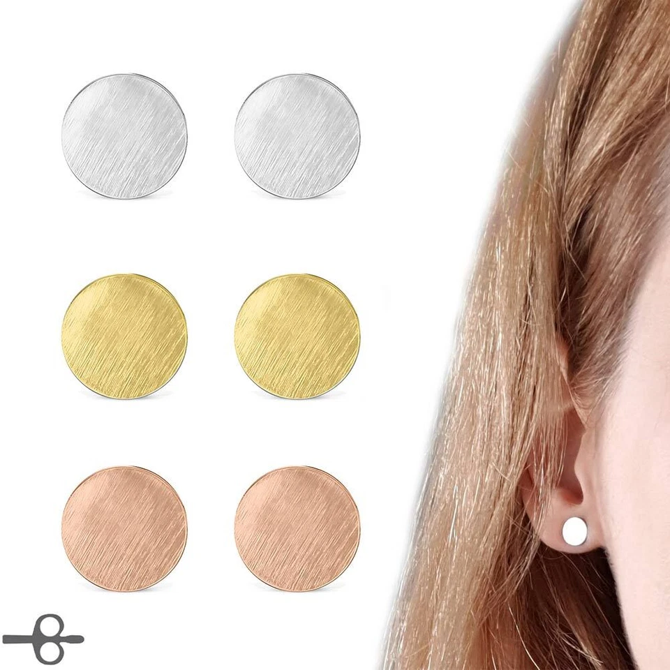 Punkt Ohrstecker rund flach Edelstahl Messing gold silber Ohrringe gebürstet 7mm - Bild 1 von 1