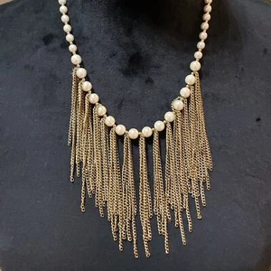 Womens Fashion Ivory Pearl Fringe Bib Choker Necklace Jewelry with Lobster Clasp - Picture 1 of 7