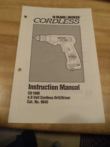 Instruction Manual Black & Decker CD 1000 4.8 Volt Cordless Drill/ Driver 1991 - Picture 1 of 5