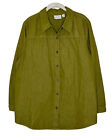 Joan Rivers Olive Green Chambray Cotton Button Up Jacket Shacket Blazer Size L