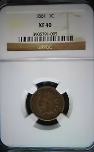 1861 Indian Head Cent - NGC XF40 - Nice Early Indian Head Coin!! - Picture 1 of 4
