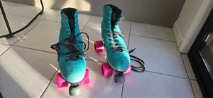 Evoke Crazy Skates Aqua Teal Suede Roller Skates In Carry Case size 42 - Picture 1 of 9