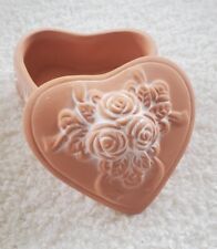 Terra Cotta Floral Heart Shaped Trinket Box With White Etching