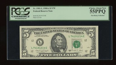 DBR 1988-A $5 FRN San Francisco Fr. 1981-L PCGS 55 PPQ Serial L74191214E - Image 1 of 2