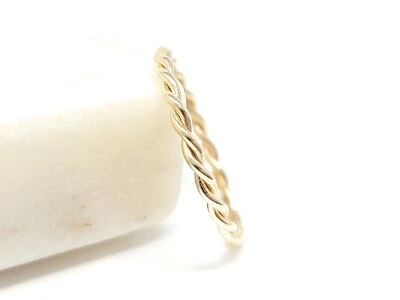 14k Solid Gold Stackable Thin Twist Ring, Yellow White Rose Stacking Twist Rings - Image 1 of 4