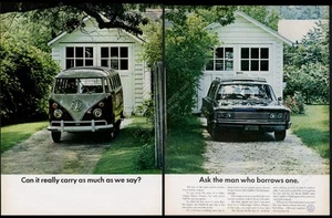 Foto de autobús VW 1967 Pregúntale al hombre que pide prestado un anuncio impreso vintage de Volkswagen - Imagen 1 de 7