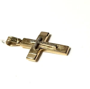 Greek Handmade 14K Bicolor Gold Cross Pendant | CZ Satin Finish | EL GRECO - Picture 1 of 8