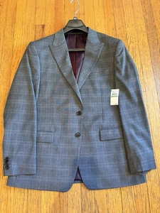 Perry Ellis Blazer Mens 46R Medium Grey Slim Fit Plaid Suit Jacket Sport Coat - Picture 1 of 6