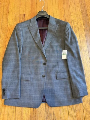 Perry Ellis Blazer Mens 46R Medium Grey Slim Fit Plaid Suit Jacket Sport Coat - Image 1 of 4
