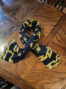 Leonard Large Rare Vintage Black And Gold Chain Design Scarf Size 53" X 57" - Picture 1 of 5