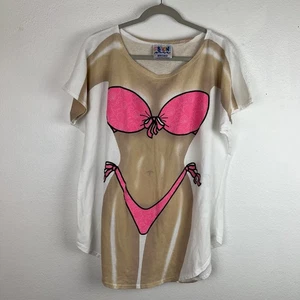 Vintage My Bikini Shirt Damen Einheitsgröße weiß rosa lustig Strand Pool Überwurf - Bild 1 von 9