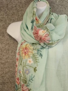 Cruise Club Mint Green Cover Up Embroidered Shawl XL Wrap Sheer Floral NEW - Picture 1 of 9