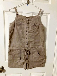 MUDD Juniors Y2K M Khaki Romper Pockets Adjustable Straps - Picture 1 of 3