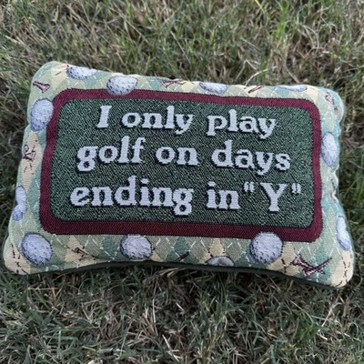 Almohada de tapiz "I Only Play Golf" 12" Argyle a cuadros rectángulo años 90 divertida Foto 1 de 4