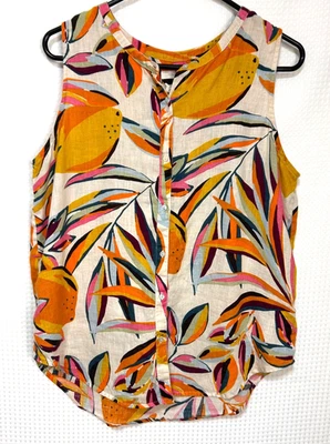C&C California Sleeveless Tank Top Shirt Size M 100% Linen Tropical Lemon Beach - Image 1 of 4