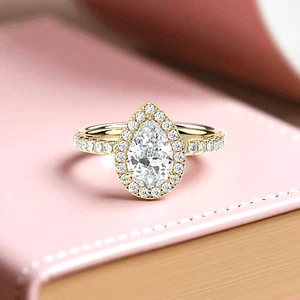 2.75 Ct Pear Cut IGI Certified Lab Grown Diamond Wedding Ring 18K Yellow Gold - Picture 1 of 11