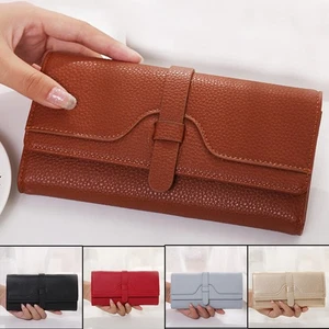 Cartera sin asas delgada de cuero triple pliegue para mujeres con soporte para tarjetas de crédito - Imagen 1 de 18