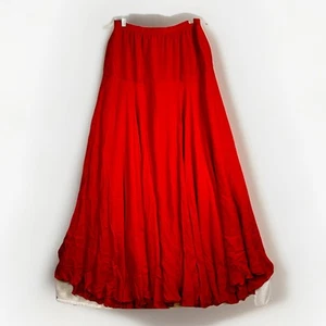 100% Silk Maxi Skirt Lehenga Medium Red Flowy Layered Bridal Regal - Imagen 1 de 4