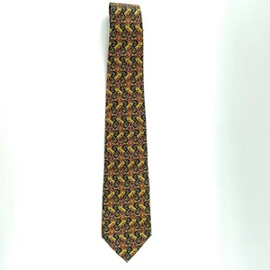 Vintage Aquascutum of London Neck Tie Gold Navy Silk Handmade Logo Geometric - Picture 1 of 10