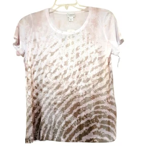 Zenergy Chicos Cheetah Dip Die Burnout T Shirt Scoop Beige White Bling Top NWT - Picture 1 of 5