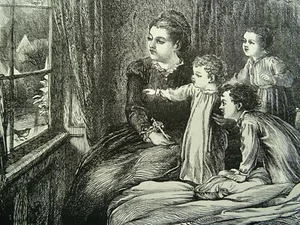 Christmas Robin A CHRISTMAS VISITOR by Petherick - Original Victorian Print 1870 - Bild 1 von 2