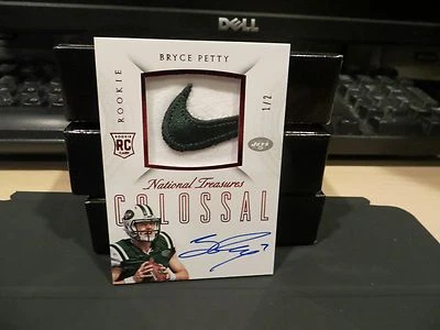 National Treasures Rookie Autograph Nike Swoosh Jets Bryce Petty 1/2 2015 - Image 1 of 4