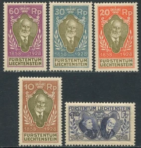 Liechtenstein 1928 70 Aniversario Reinado Principe Jean II - 5 sellos */MH 82 - Bild 1 von 2