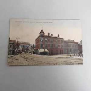 Cohannet St. & Gazette Building Taunton MA Vintage Postal Trolley Tracks 1911 - Imagen 1 de 2