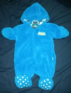 Peter Alexander Sesame St Cookie Monster Fleece All In One Feet Size 000 Blue - Picture 1 of 3