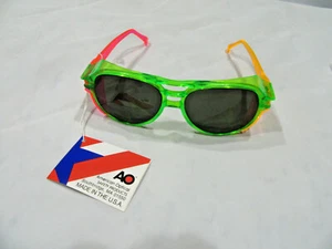 Vtg 1980's American Optical Neon Green Orange Pink Tinted Safety Glasses Hipster - Picture 1 of 12