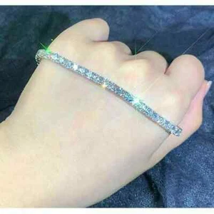 Round Cut GH-SI Natural Diamond GIA Verified Tennis Bracelet 14Kt White Gold - Picture 1 of 24